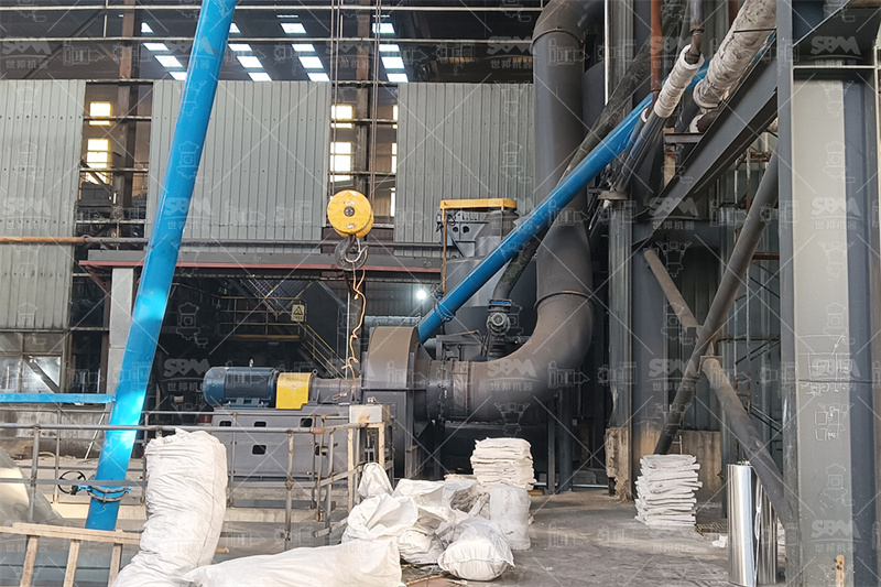 Complete grinding mill system diagram showing material flow from crusher to classifier to product collector