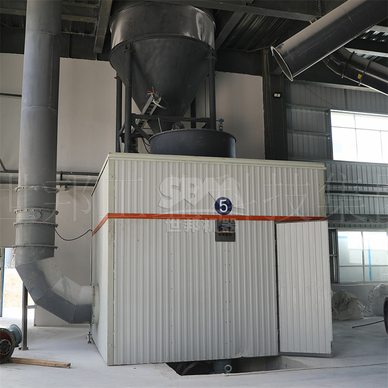 High-quality 325 mesh barite powder being collected from a SCM Ultrafine Mill cyclone collector system