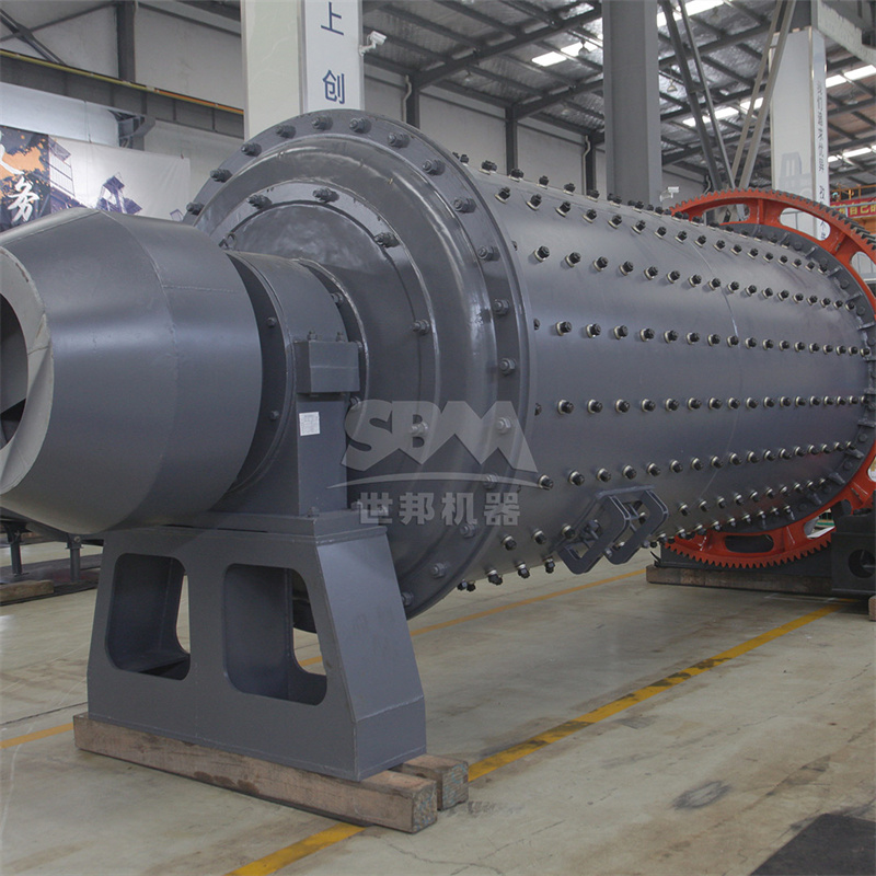 Ball mill for calcium carbonate grinding showing rotating cylinder and grinding media