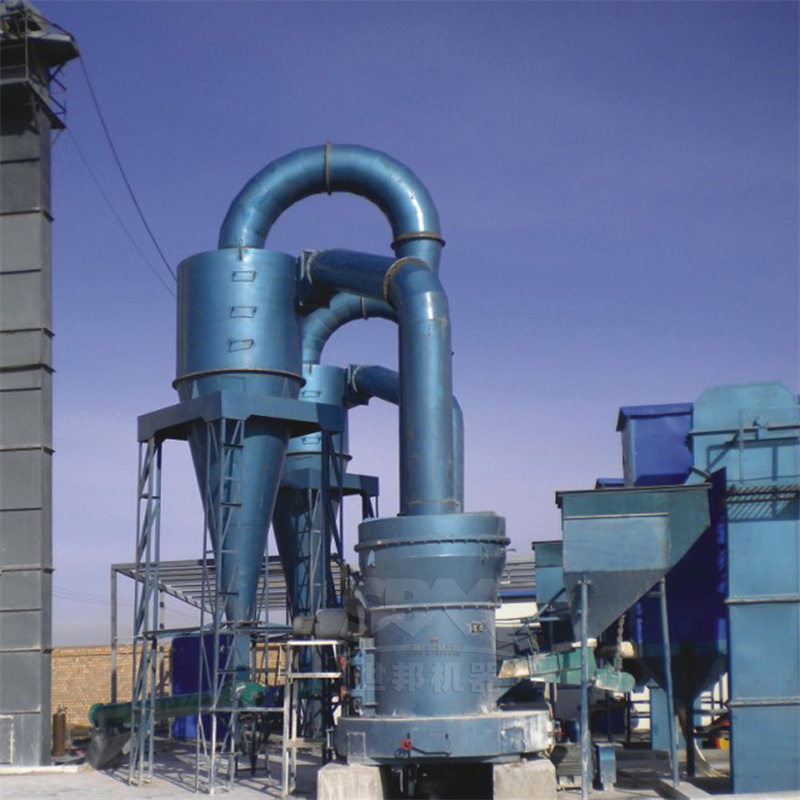 A vertical roller mill in operation at a slag cement production facility