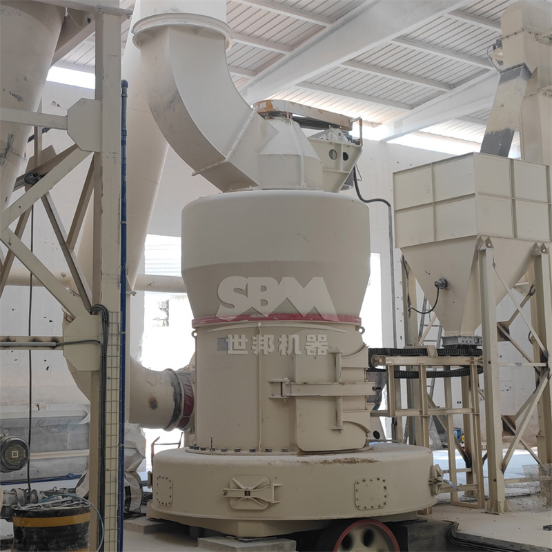 Vertical roller mill processing limestone at a cement plant